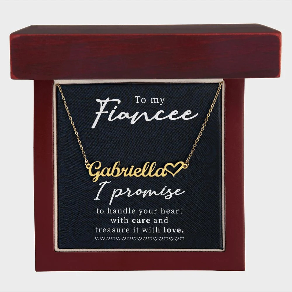 To My Fiancee Personalized Gold Tone Heart Name Necklace Custom Gift Luxury